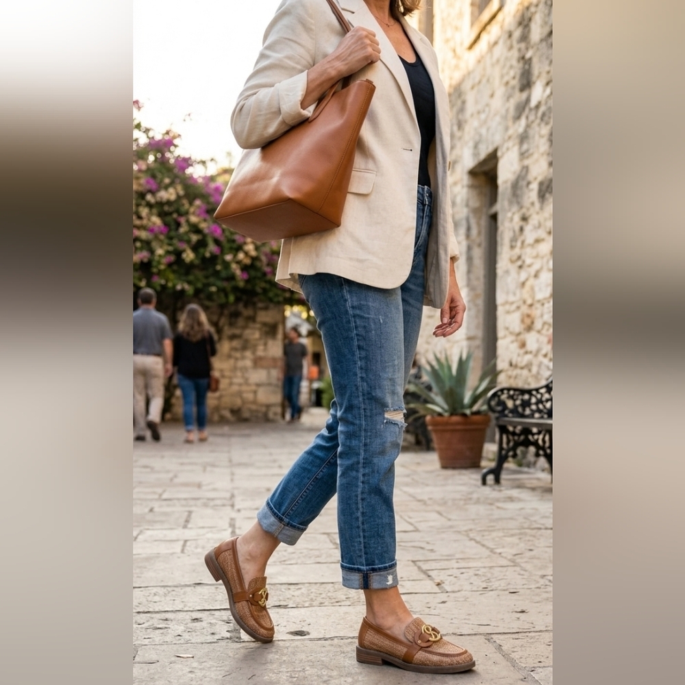 Sam & Libby Woven Brown Flats with Gold Detail